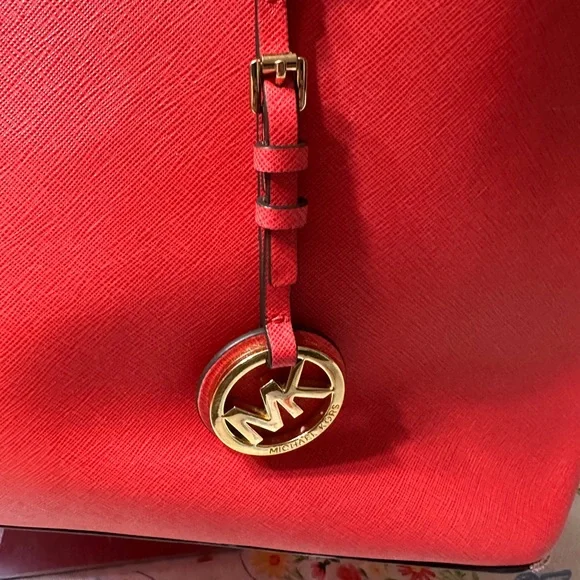 Michael Michael Kors Red Leather Tote with Black Accents - Picture 2 of 14